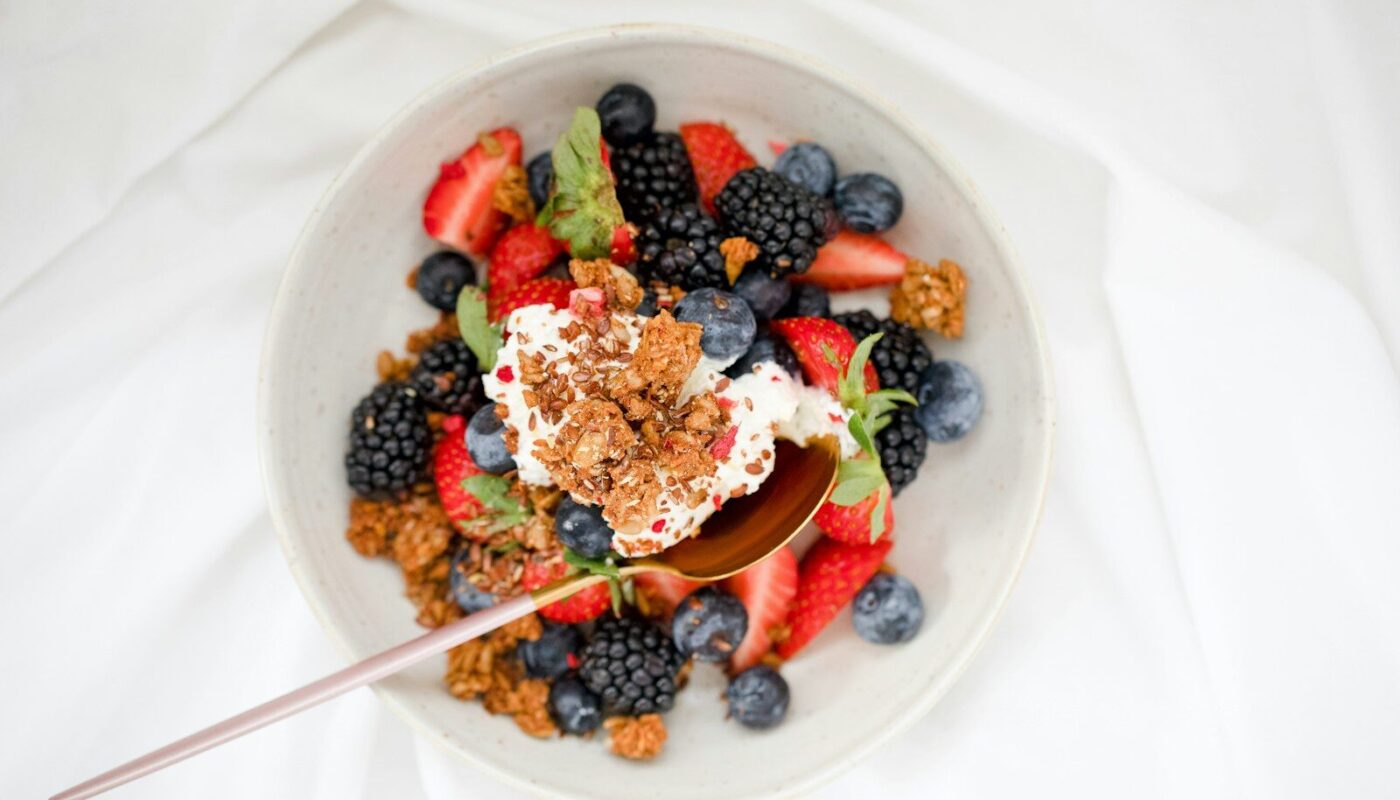 fruit salad on white ceramic bowl