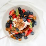fruit salad on white ceramic bowl